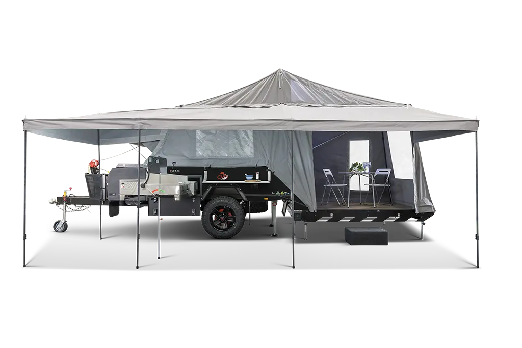 Escape_22-1207 BLACK Australian Made Hard Floor Rear Folding Camper Trailers For Sale